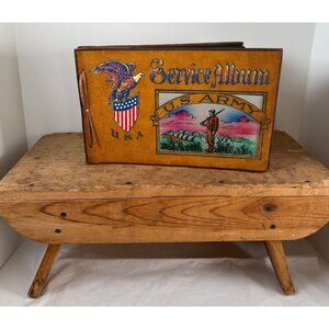 RARE 40s US Army Service Album String-tied Leather Cover WWII Era Militaria NWOT